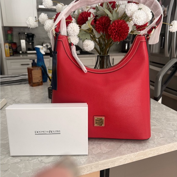 Dooney & Bourke Saffiano Hobo Shoulder Bag in red with matching wallet - Picture 11 of 11